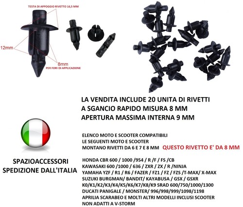 Rivetti plastica mm - 20, clips